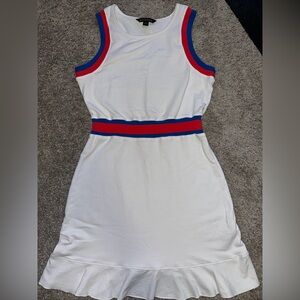 Boston Proper Striped Sport Dress White Red Blue Cotton Summer Beach Size S
